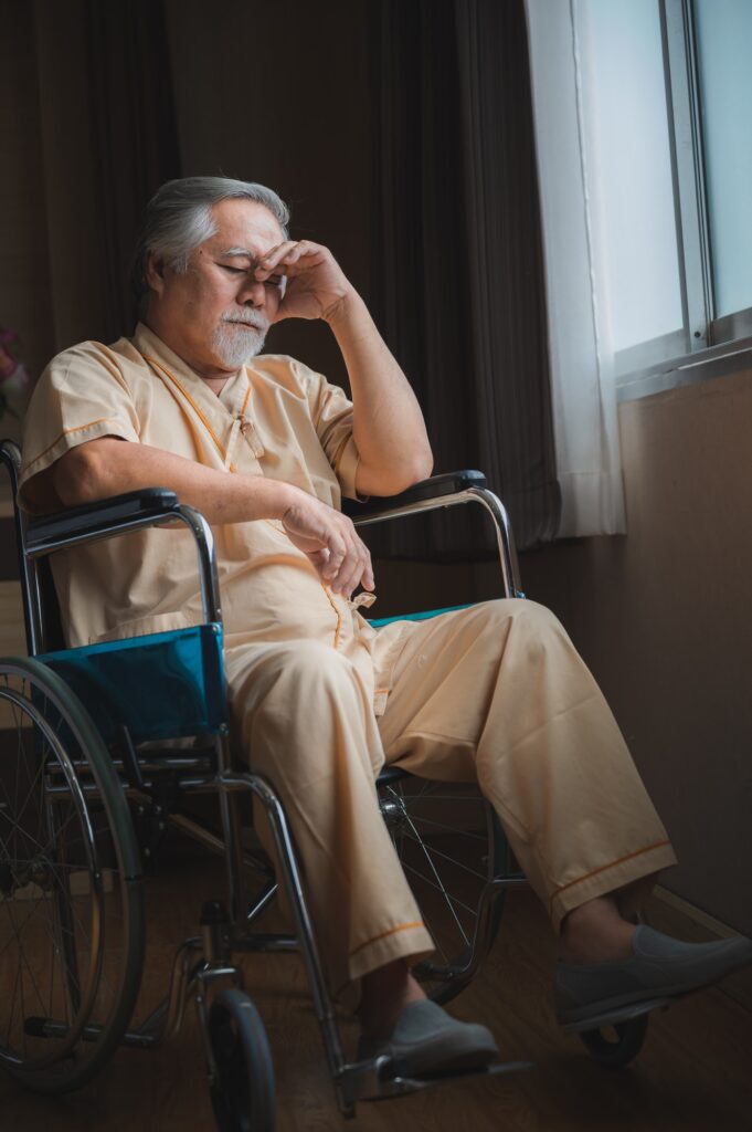 Elderly male patients in hospital rooms, old disease person